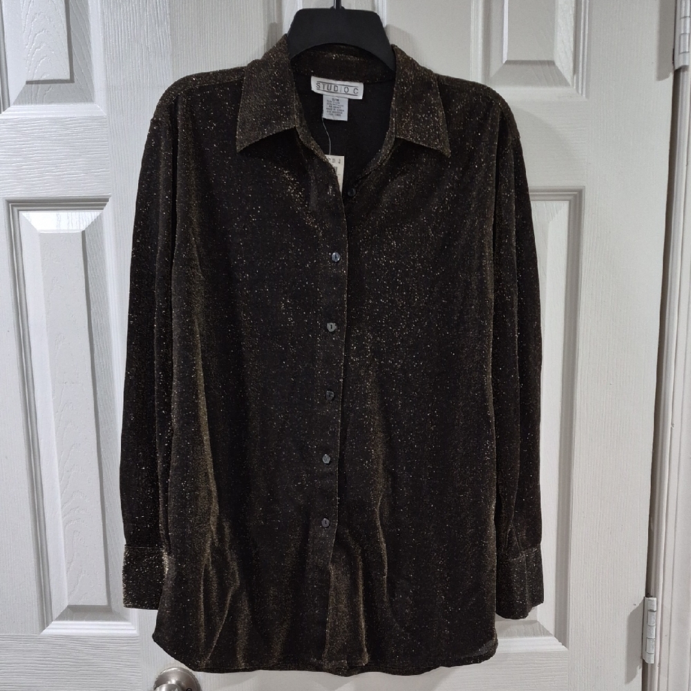 Studio C Gold Shimmer Button-Down Shirt